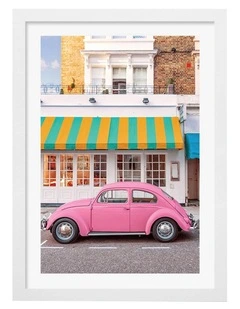 Australian Made Vintage Pink Car Street Art Print White Frame