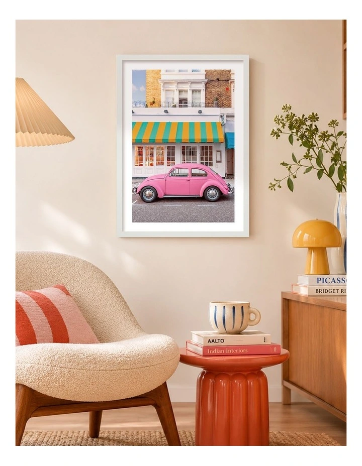 Australian Made Vintage Pink Car Street Art Print White Frame image 2