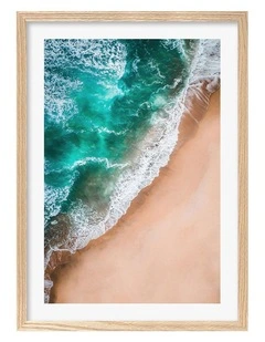 Australian Made Aqua Sands 3 Art Print A2 in Natural Frame