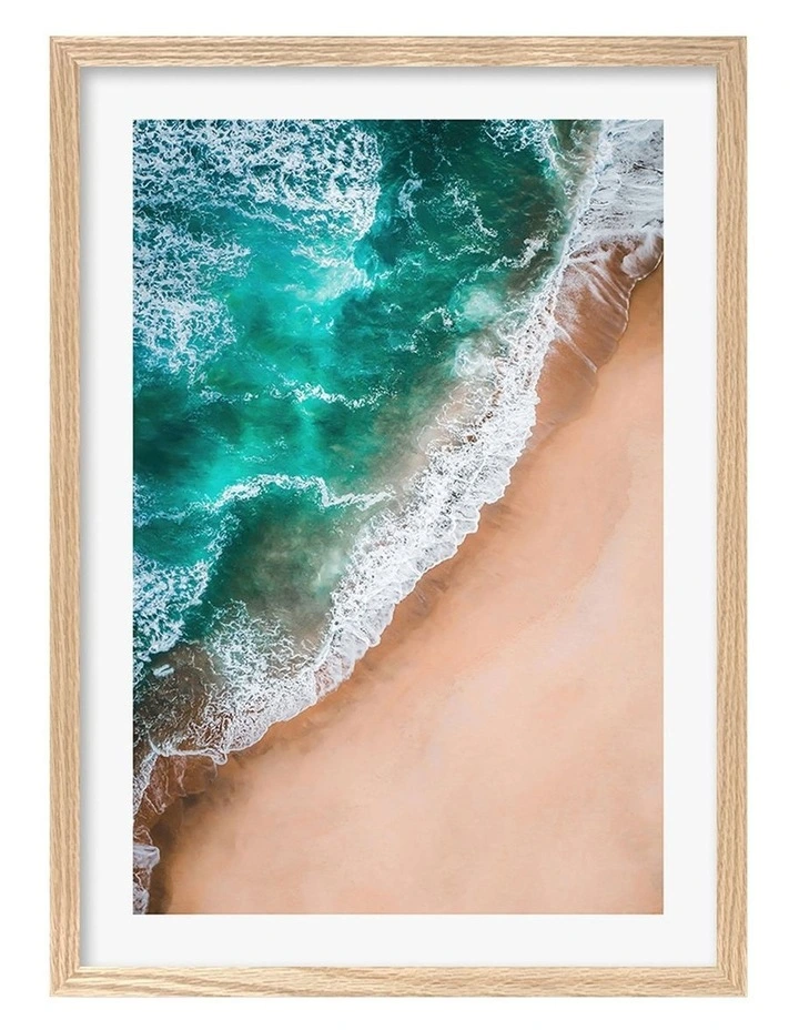 Australian Made Aqua Sands 3 Art Print A2 in Natural Frame image 1