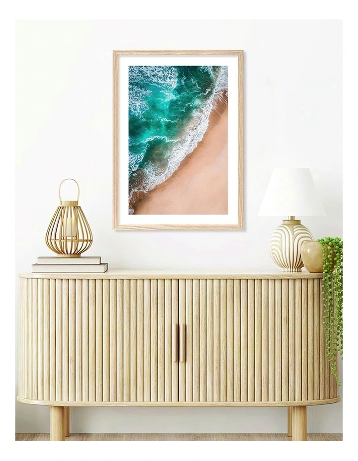 Australian Made Aqua Sands 3 Art Print A2 in Natural Frame image 2