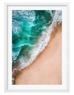 Australian Made Aqua Sands 3 Art Print A2 in White Frame