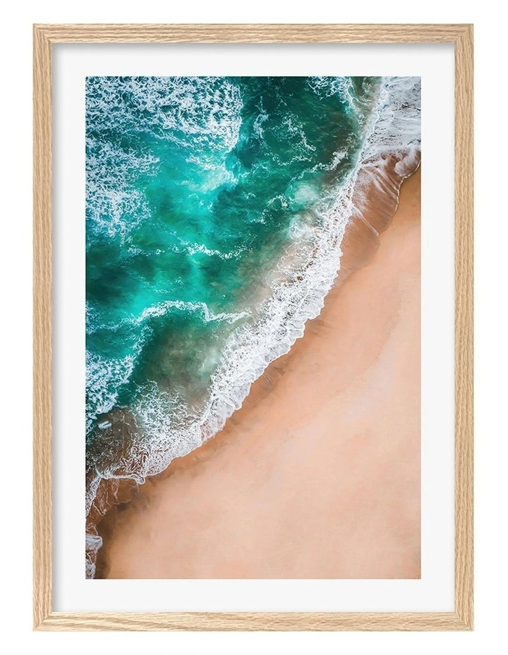 Australian Made Aqua Sands 3 Art Print A3 in Natural Frame image 1