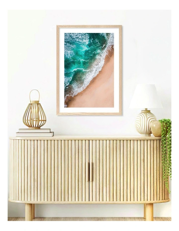 Australian Made Aqua Sands 3 Art Print A3 in Natural Frame image 2