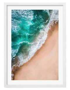 Australian Made Aqua Sands 3 Art Print A3 in White Frame