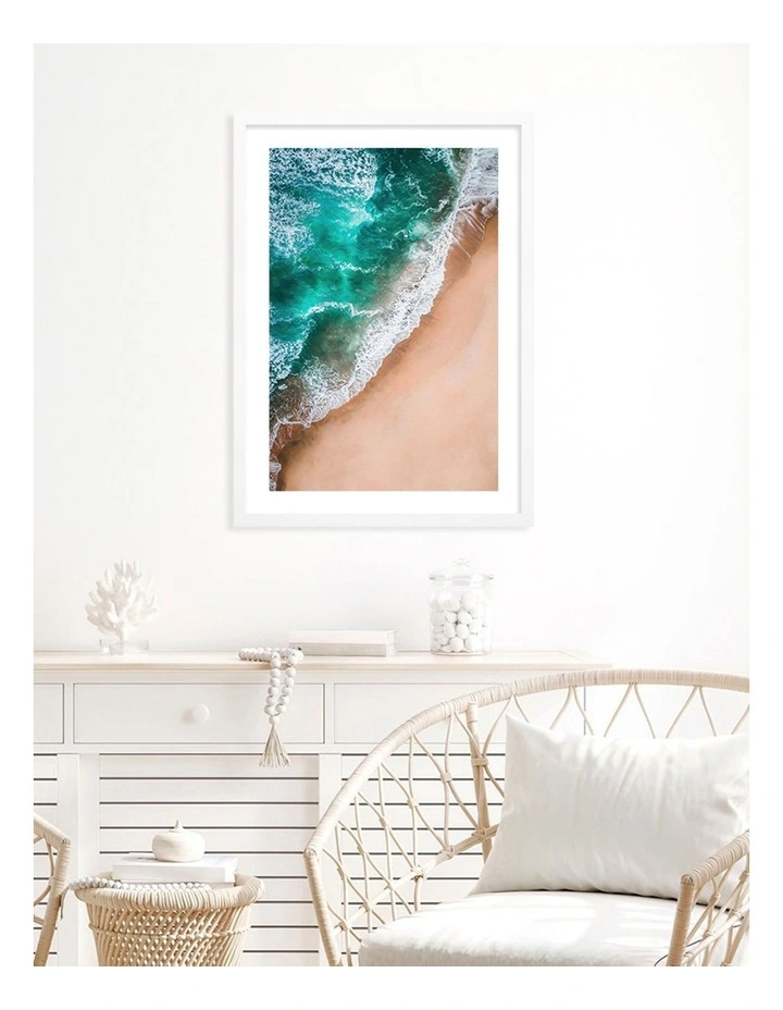 Australian Made Aqua Sands 3 Art Print A3 in White Frame image 2