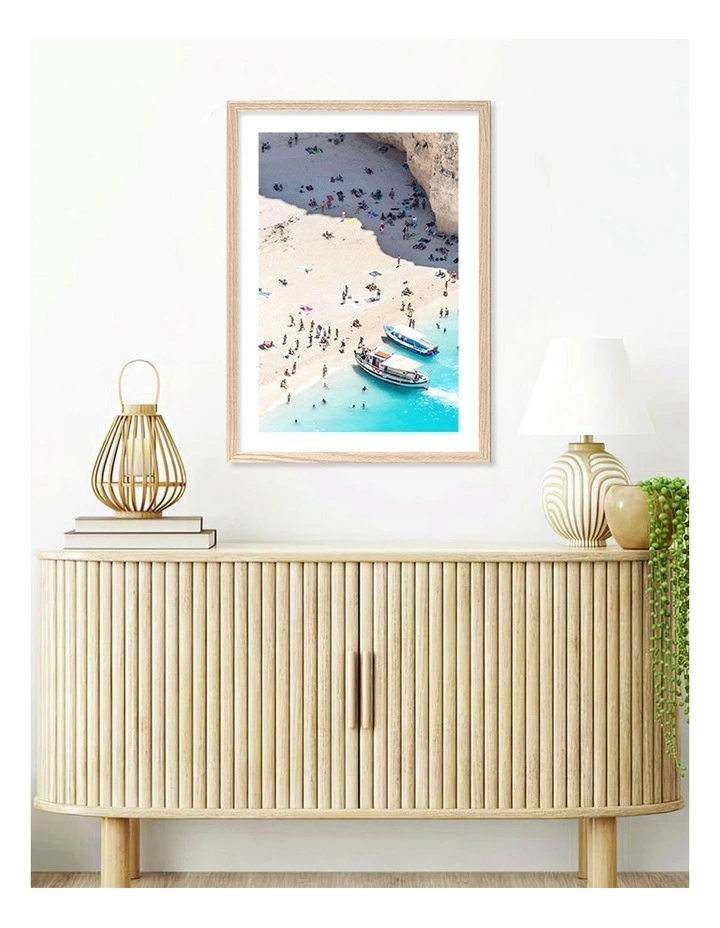 Australian Made Beach Boat Visit Art Print A3 in Natural Frame image 2