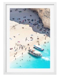 Australian Made Beach Boat Visit Art Print A3 in White Frame