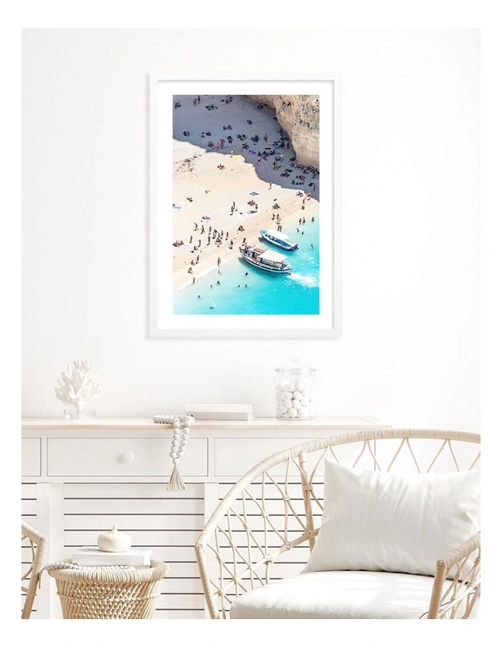 Australian Made Beach Boat Visit Art Print A3 in White Frame image 2