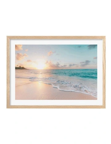 Australian Made Beach Sunrise Art Print A3 in Natural Frame