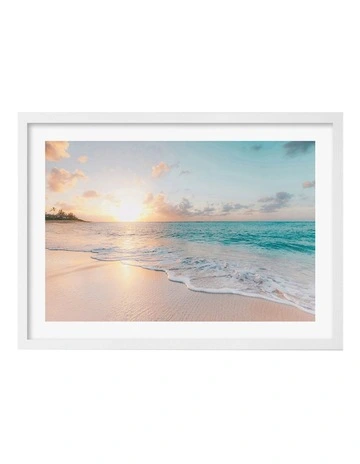 Australian Made Beach Sunrise Art Print A3 in White Frame
