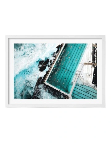 Australian Made Bondi Icebergs Doing Laps Art Print A3 in White Frame
