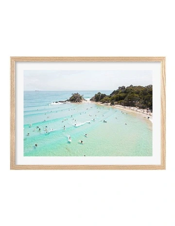 Australian Made Byron Beach Life Art Print A3 in Natural Frame