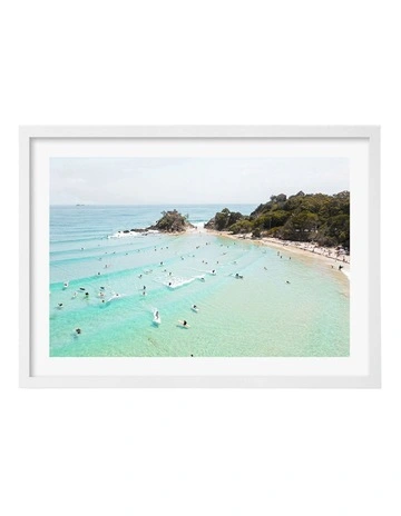 Australian Made Byron Beach Life Art Print A3 in White Frame
