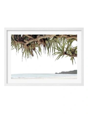Australian Made Byron Beach View Art Print A3 in White Frame