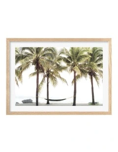 Australian Made Hammock and Palms Art Print A2 in Natural Frame