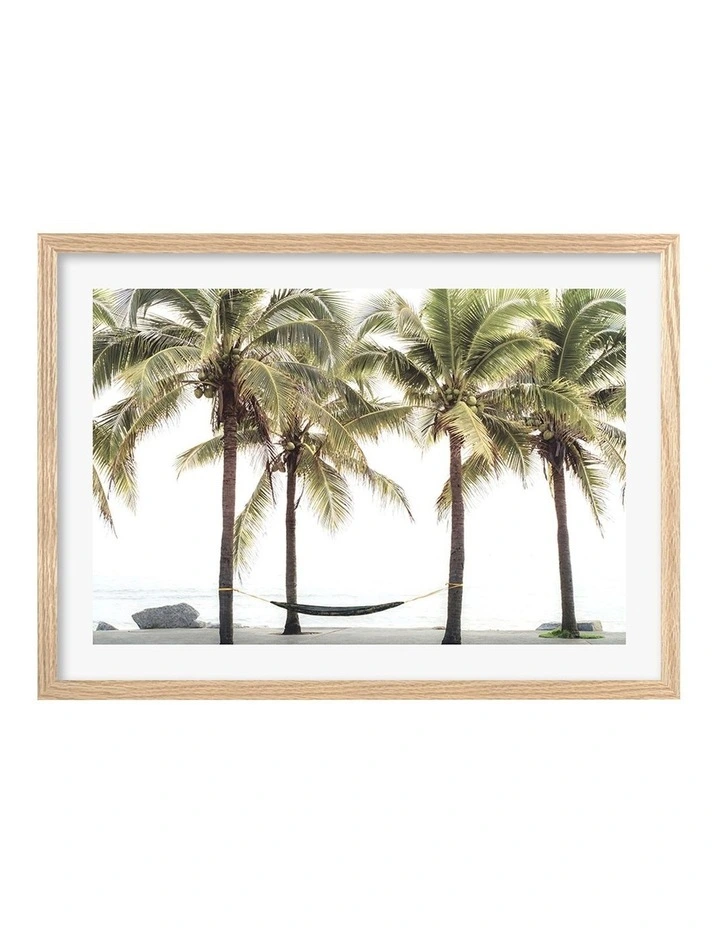 Australian Made Hammock and Palms Art Print A3 in Natural Frame image 1