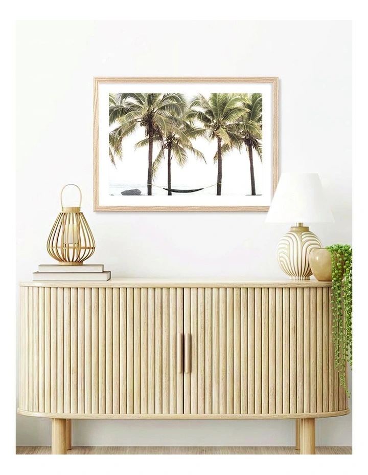 Australian Made Hammock and Palms Art Print A3 in Natural Frame image 2