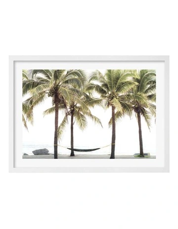 Australian Made Hammock and Palms Art Print A3 in White Frame