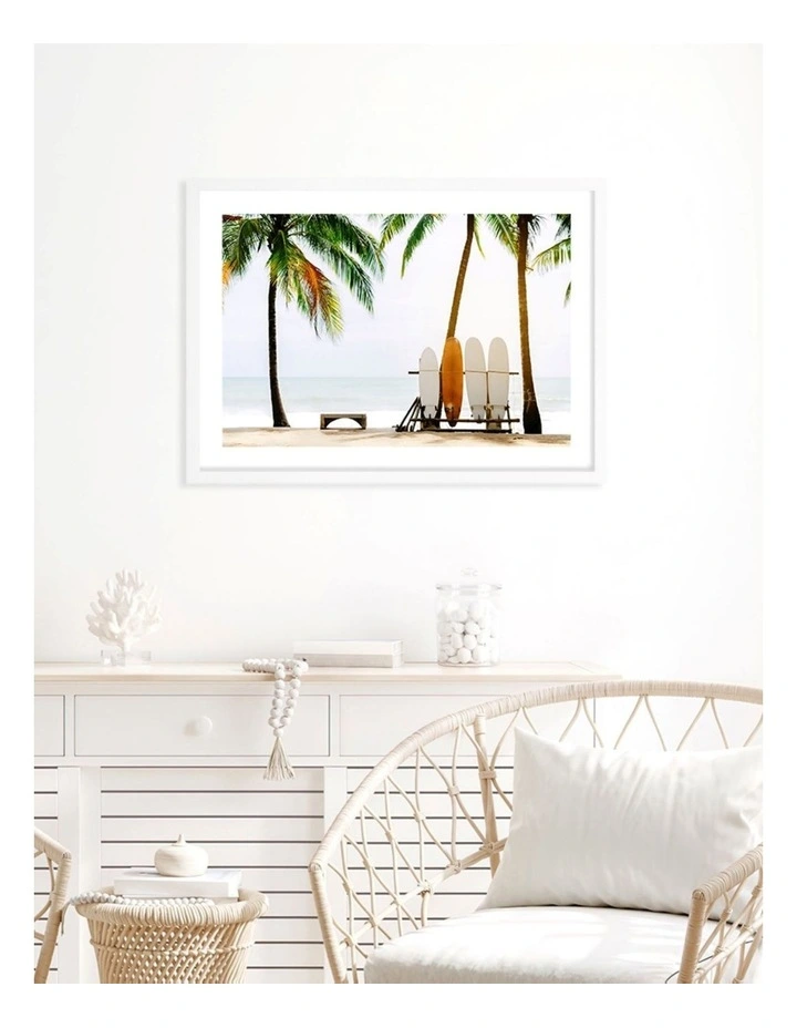 Surfboards and Palms Art Print A2 in White Frame Australian Made image 4