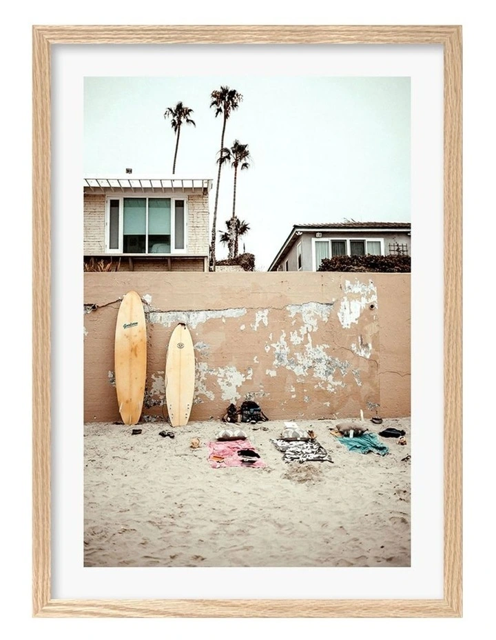 Australian Made Surfboard Wall Art Print A2 Frame in Natural image 1