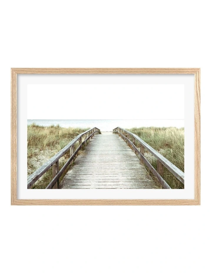 Australian Made Wooden Beach Path Art Print A2 Frame in Natural image 1