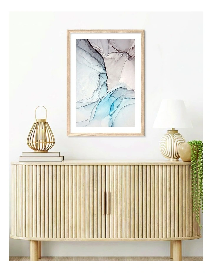 Australian Made Blue Black Abstract Ink 2 Art Print A2 in Natural Frame image 2
