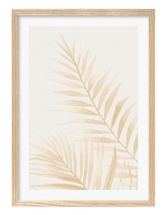 Australian Made Watercolour Palm Leaves Beige Art Print A2 in Natural Frame
