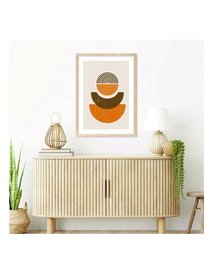 Orange Boho Sun Shapes Art Print A2 Frame in Natural/White image 2