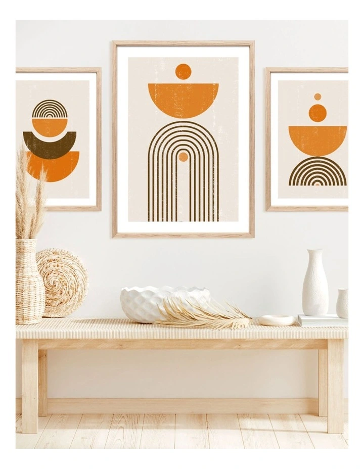 Orange Boho Sun Arch Art Print A2 Natural Frame White Border image 3