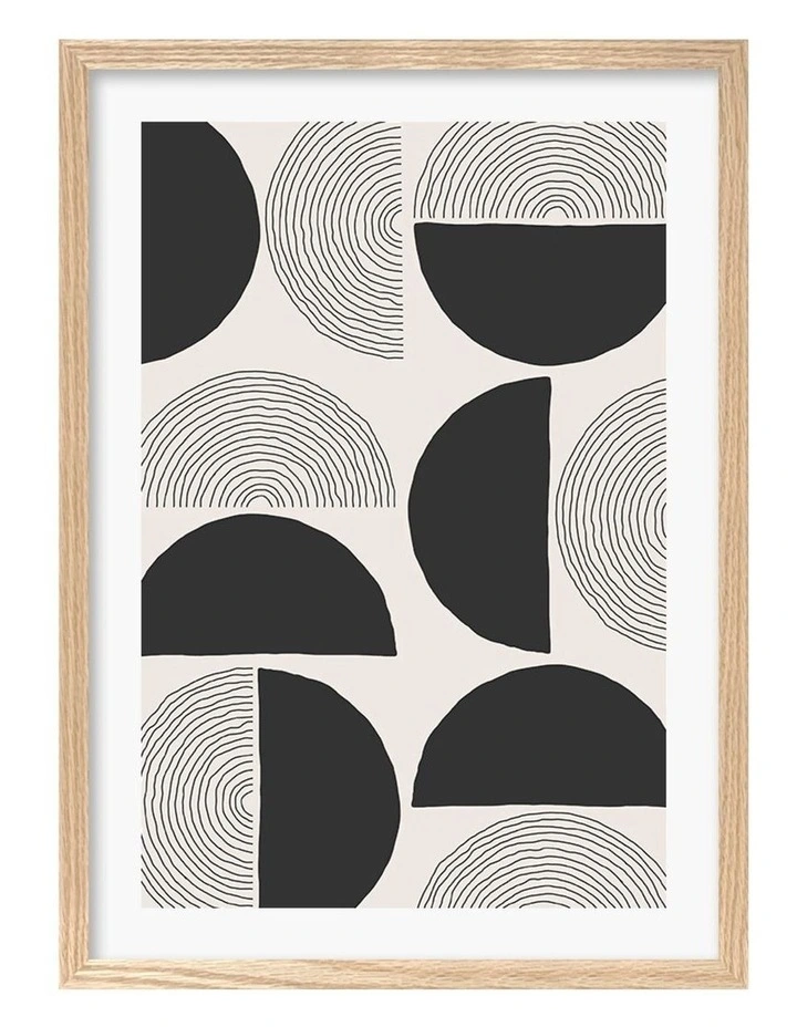 Circle Lines Cluster Art Print A2 Frame in Natural/White image 1