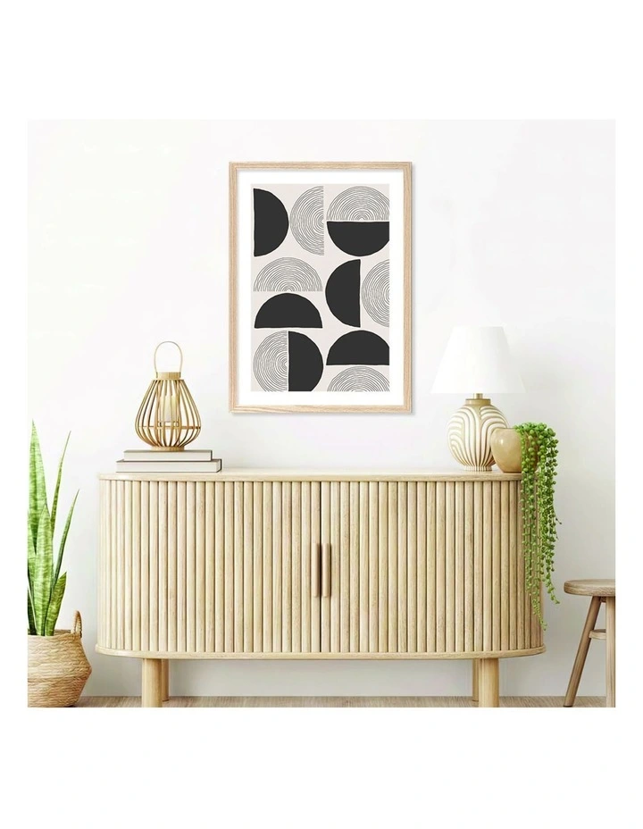 Circle Lines Cluster Art Print A2 Frame in Natural/White image 2