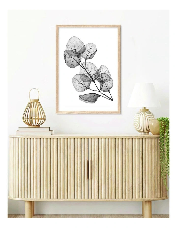 Australian Made Transparent Eucalyptus Silver Dollar Leaves Art Print A2 in Natural Frame image 2