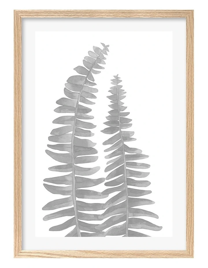 Australian Made Watercolour Fern Leaves Black Art Print A2 in Natural Frame image 1