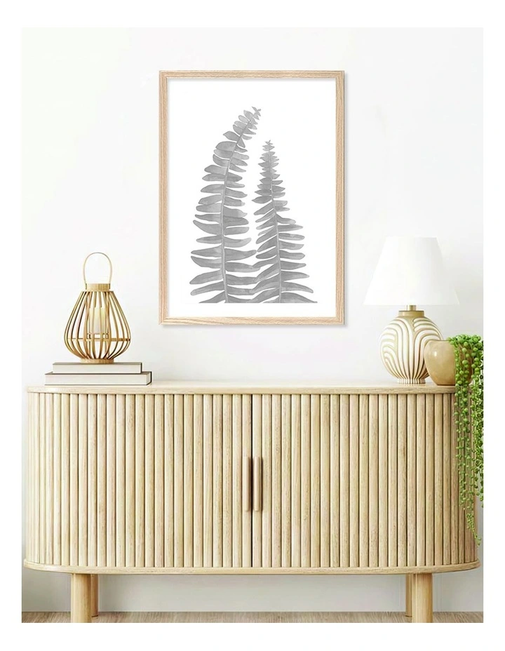 Australian Made Watercolour Fern Leaves Black Art Print A2 in Natural Frame image 2