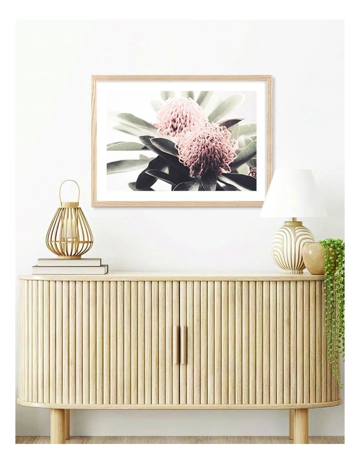 Australian Made Waratah Flowers Art Print A2 in Natural Frame image 2