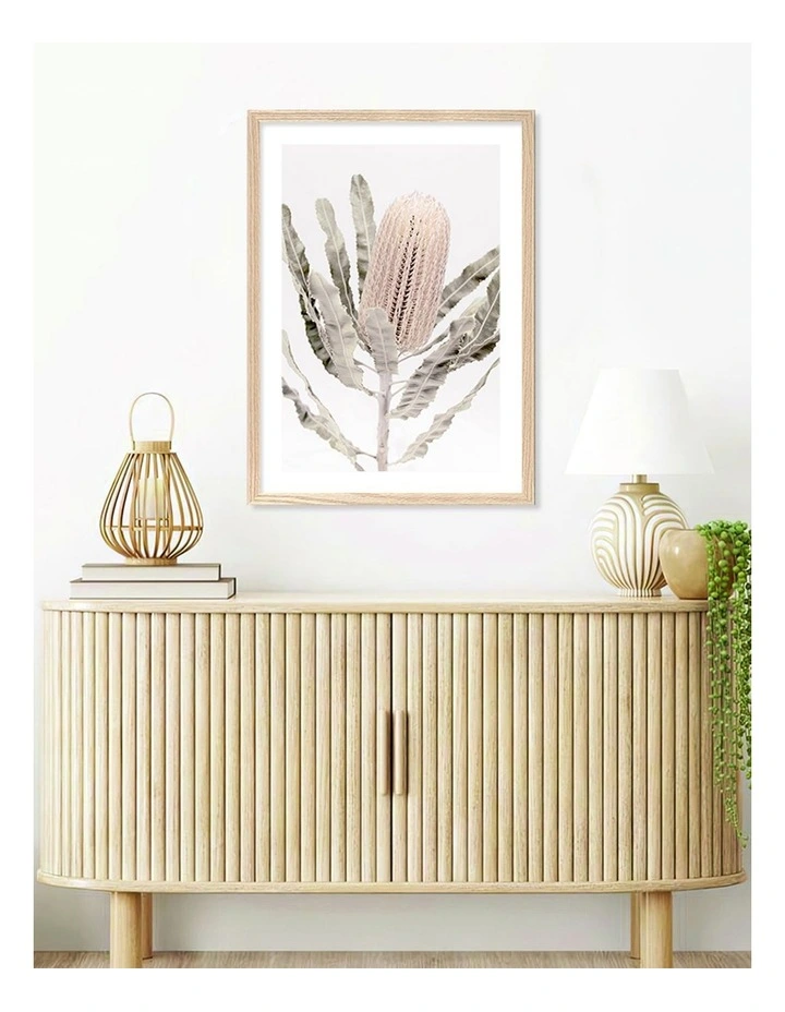 Australian Made Banksia Flower Art Print A2 in Natural Frame image 2