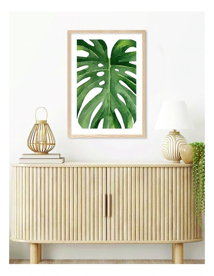 Australian Made Monstera Leaf Art Print A2 in Natural Frame image 2