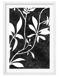 Australian Made Silhouette Branch Leaves Night Art Print A3 in White Frame