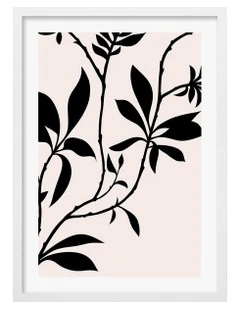 Australian Made Silhouette Branch Leaves Day Art Print A3 in White Frame