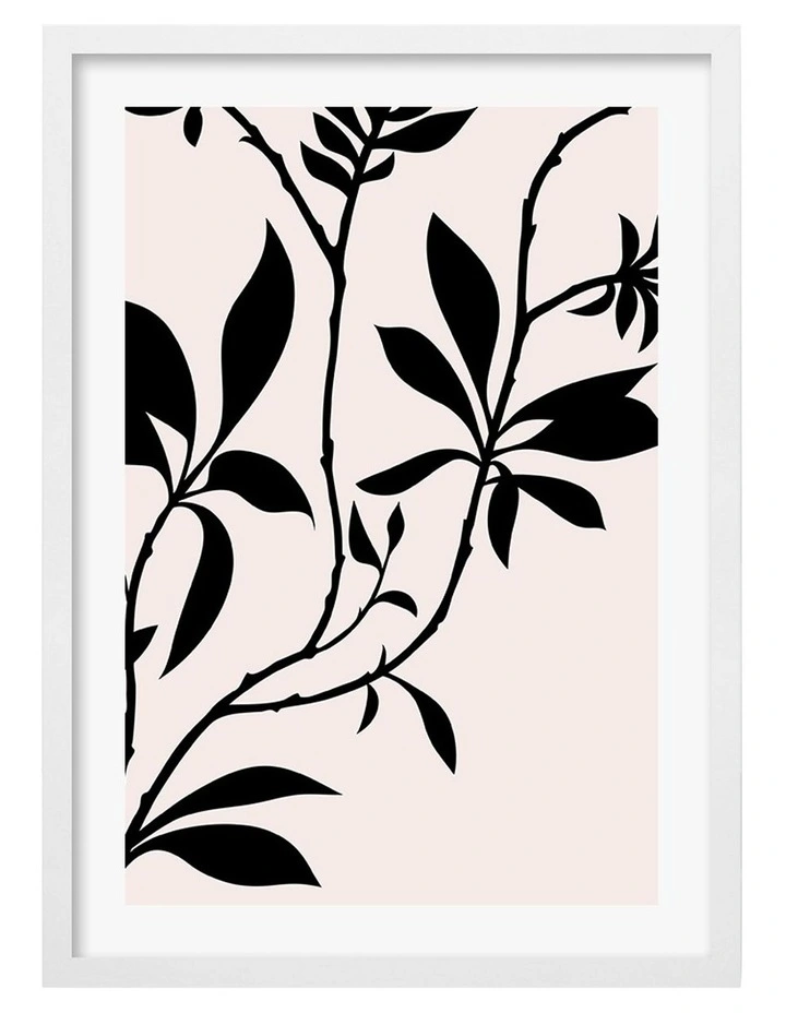 Australian Made Silhouette Branch Leaves Day Art Print A3 in White Frame image 1