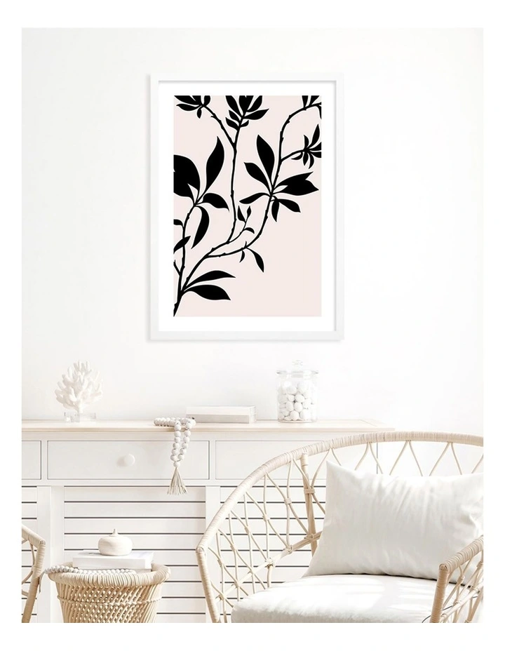 Australian Made Silhouette Branch Leaves Day Art Print A3 in White Frame image 2