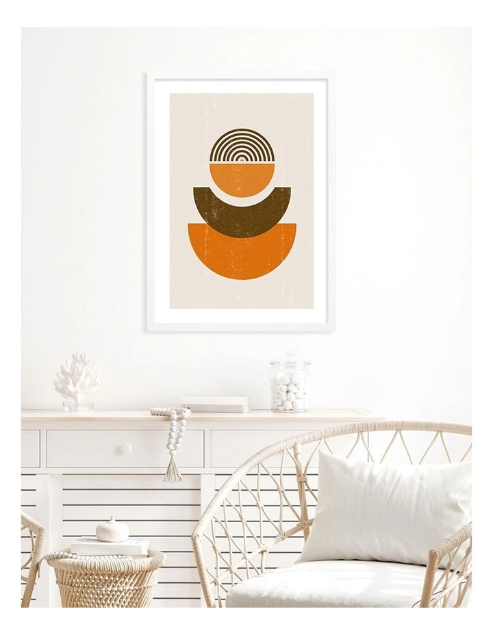 Australian Made Orange Boho Sun Shapes Art Print A3 in White Frame image 2