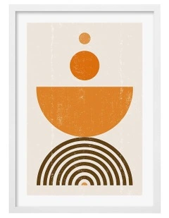 Australian Made Orange Boho Sun Bowl Art Print A3 in White Frame