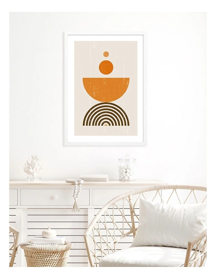 Australian Made Orange Boho Sun Bowl Art Print A3 in White Frame image 2