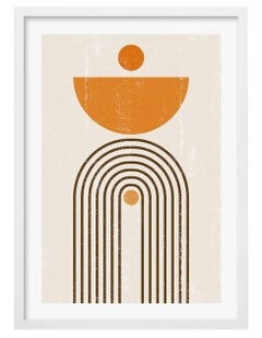 Australian Made Orange Boho Sun Arch Art Print A3 in White Frame