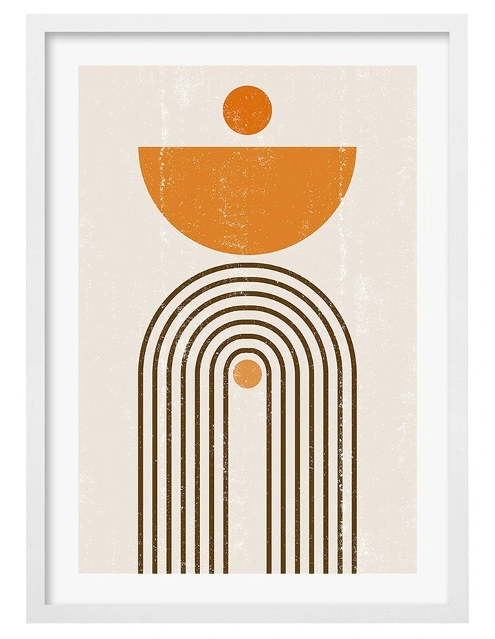 Australian Made Orange Boho Sun Arch Art Print A3 in White Frame image 1