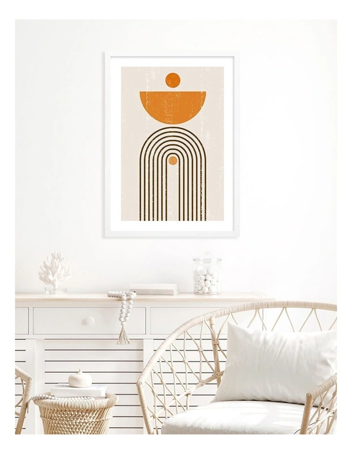 Australian Made Orange Boho Sun Arch Art Print A3 in White Frame image 2