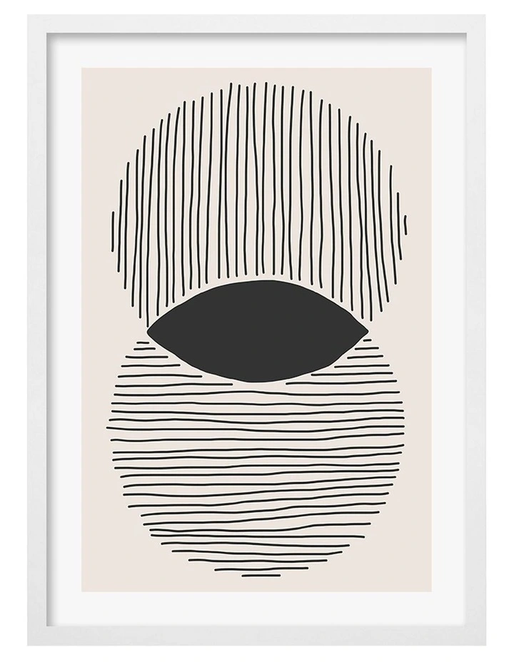 Australian Made Intersecting Circles Lines Art Print A3 in White Frame image 1