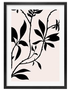 Australian Made Silhouette Branch Leaves Day Art Print A3 in Black Frame